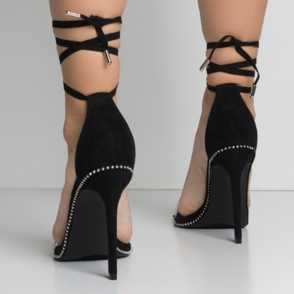 New designer inspired black studded trim heels - Picture 4 of 4